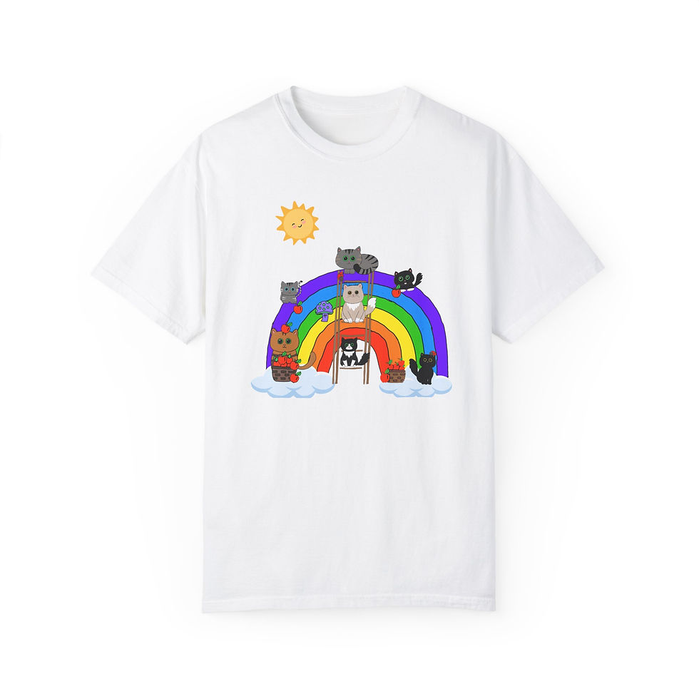Thumbnail: Colorful Cat Rainbow T-Shirt – Unisex Garment-Dyed Tee for Cat Lovers
