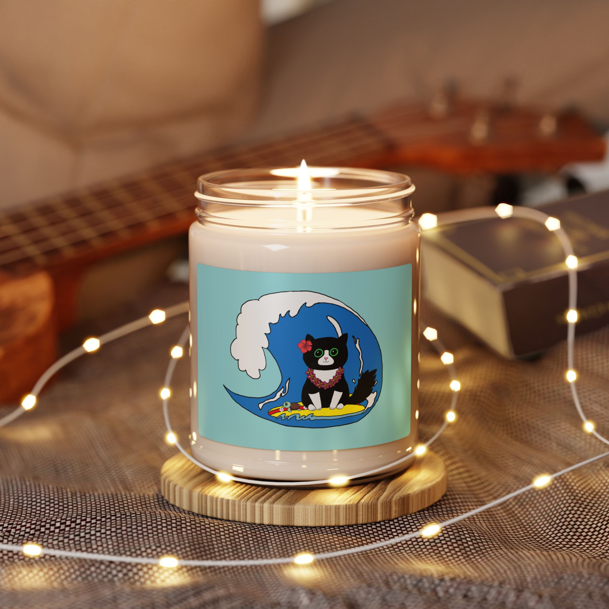 Soy Candle — Surfing Cat Design (9oz)