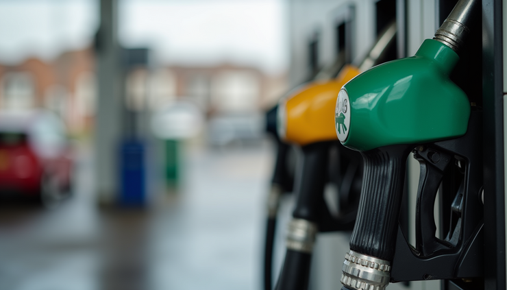 Close-up view of a fuel pump nozzle at a Coventry petrol station