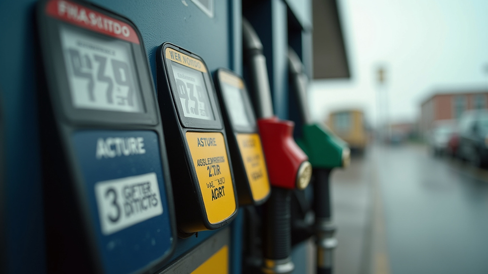 Eye-level view of a petrol station fuel pump with clear labels