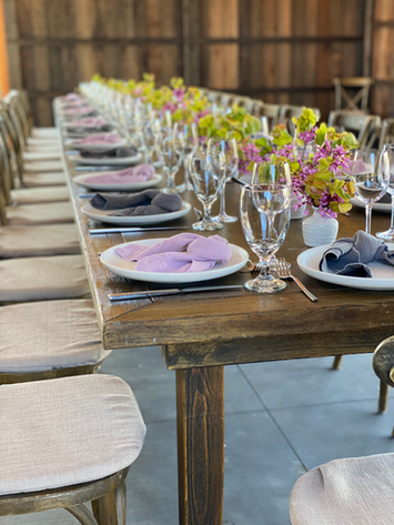 dinner table set, plates, napkins, glasses, chairs