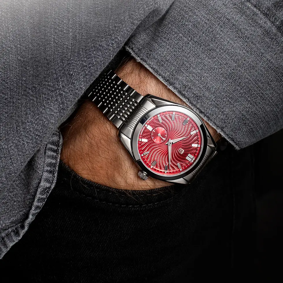 Thumbnail: Heinrich Radiance Burgundy Guilloche Swirl