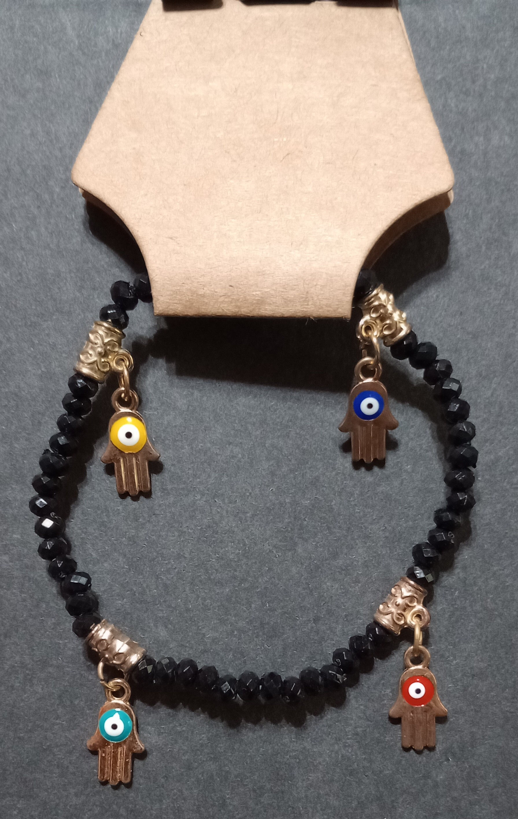 Black Beaded Evil Eye Hand Bracelet