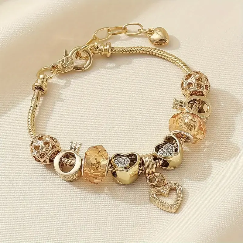 Gold Beads with Crystal Hearts Bracelet