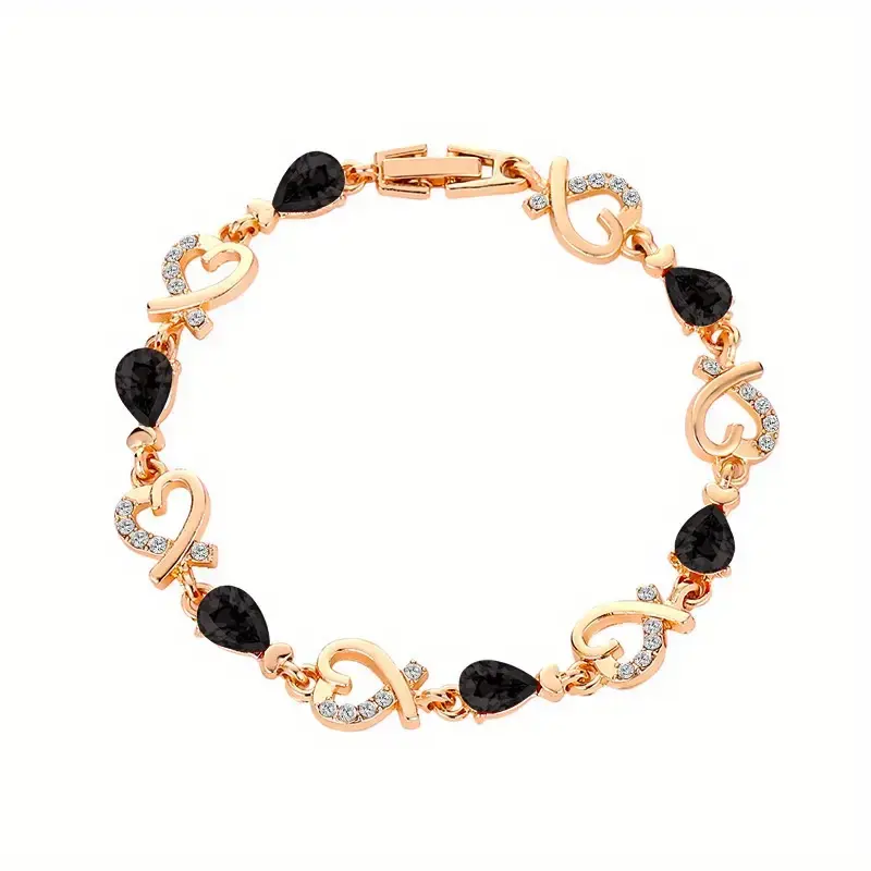 Metal Heart with Diamonds and Black Crystals Bracelet