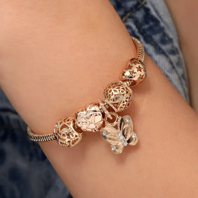 Gold Beads and Butterfly Bracelet