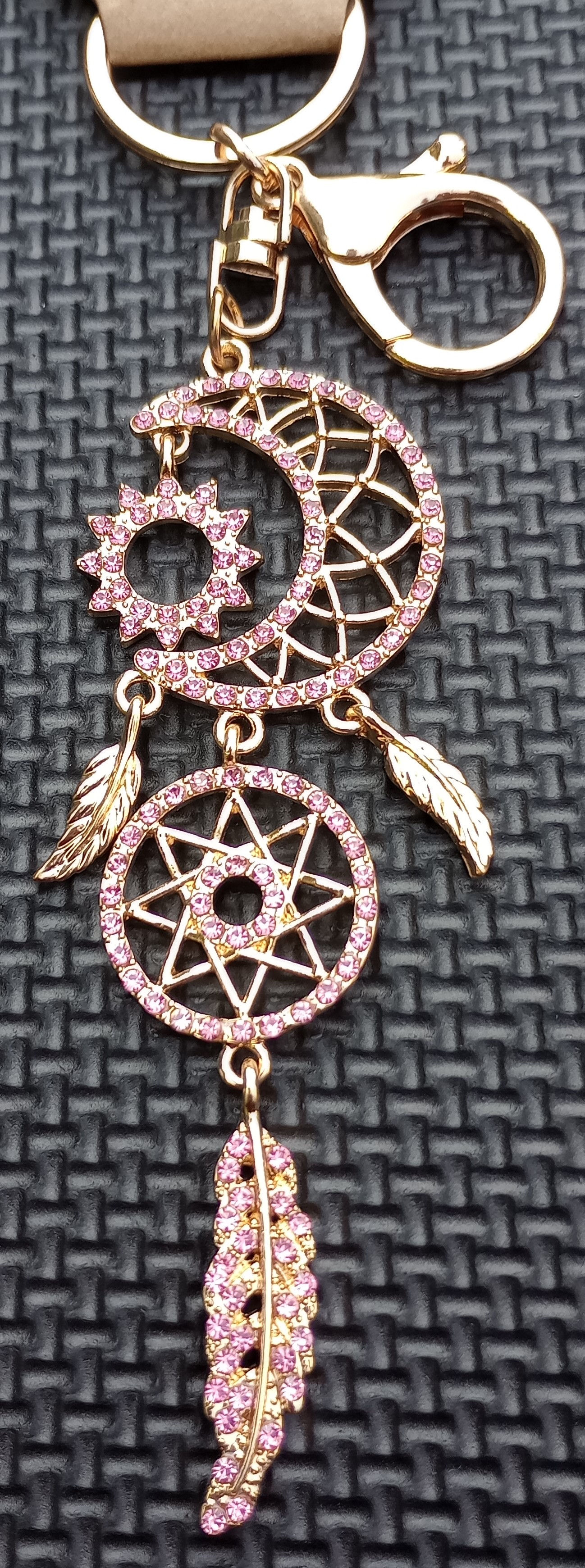 Pink Crystal Dream Catcher Key Chain