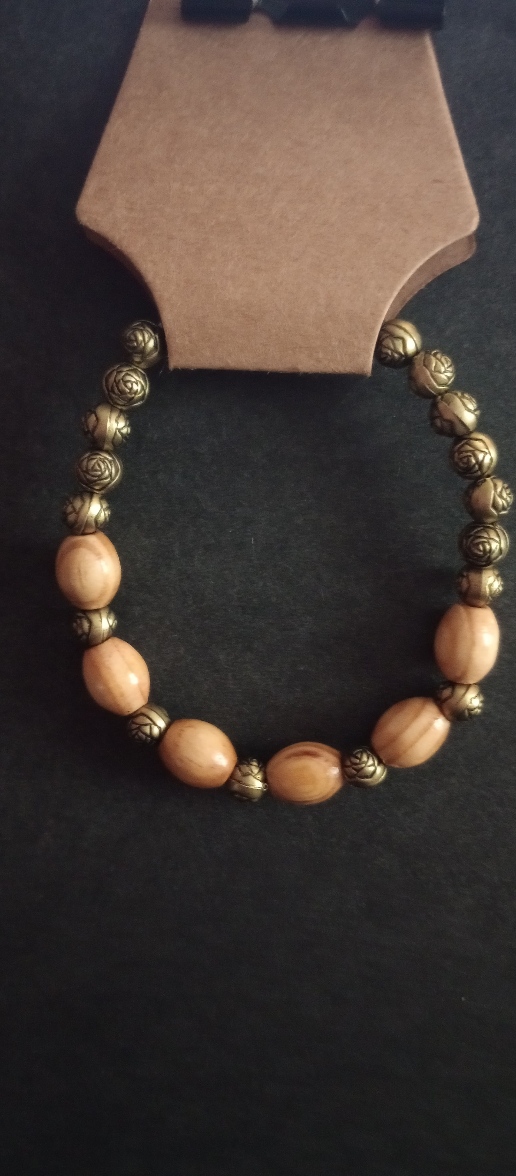 Wooden Beaded Bracelet with Gold Wooden Beads