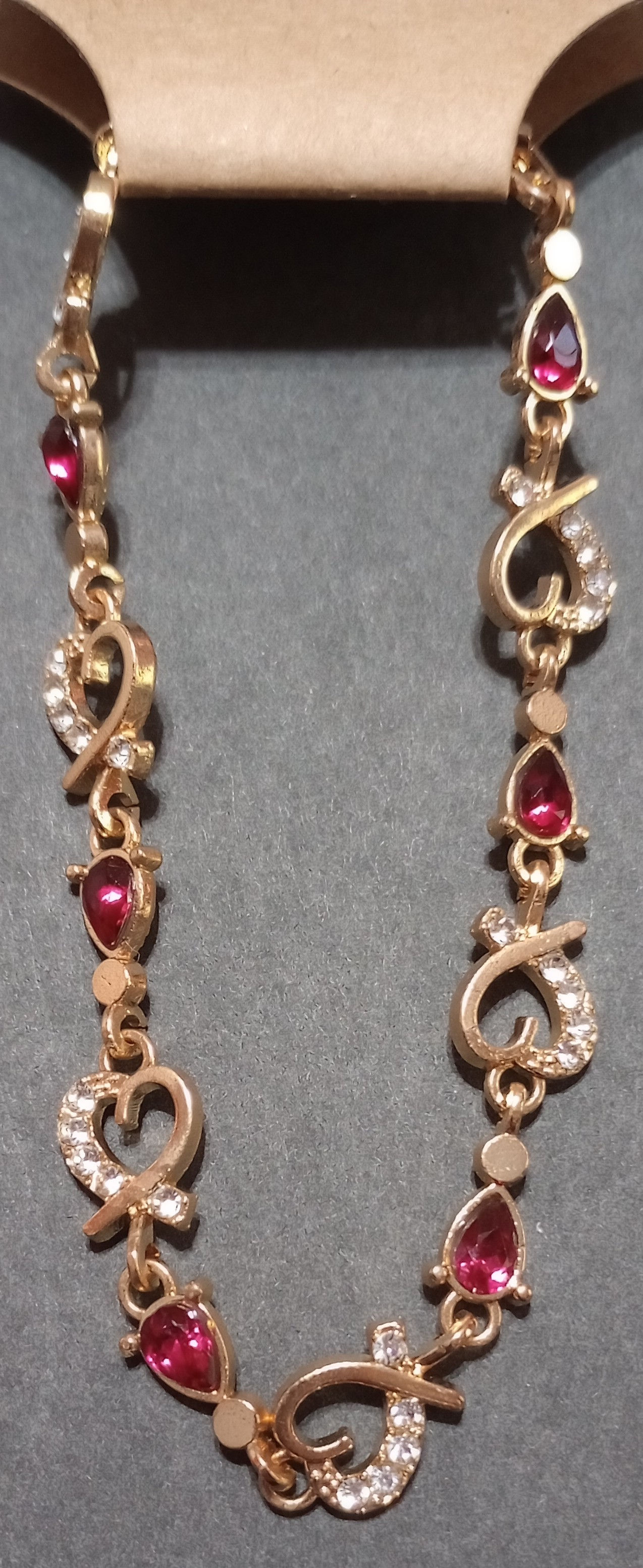 Metal Heart with Diamonds and Purple Stone Bracelet