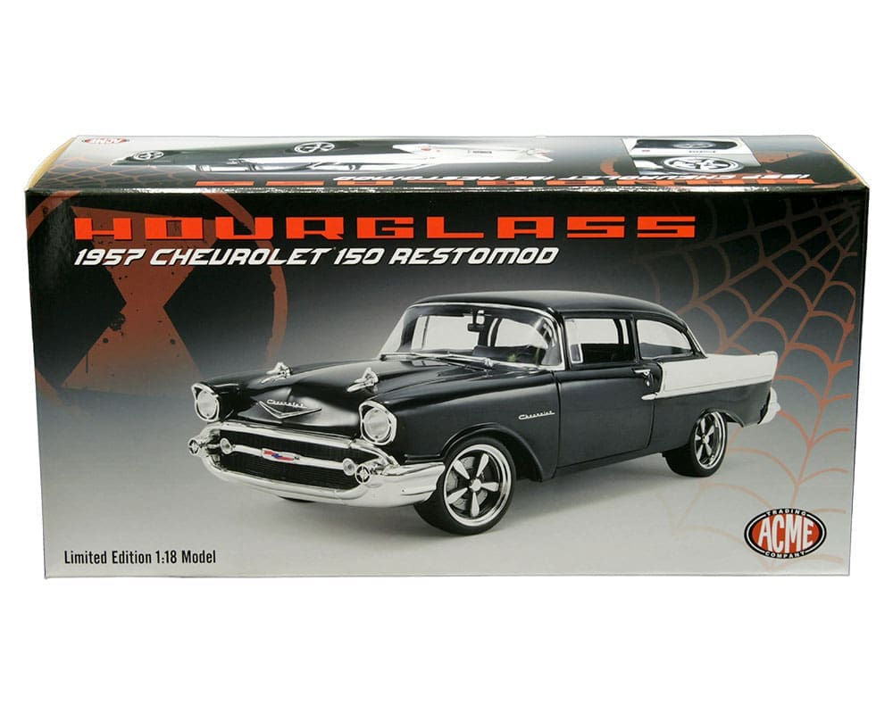1957 CHEVROLET 150 RESTOMOD BLACK 1/18 SCALE DECAST CAR MODEL BY ACME 1807012