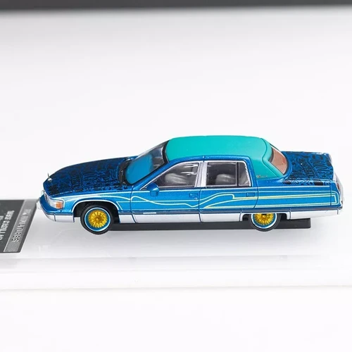 CADILLAC FLEETWOOD LOWRIDER BLUE PIN STRIPES 1/64 DIECAST CAR BY