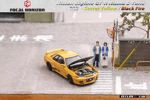 NISSAN SKYLINE GT-R R32 S TUNE YELLOW HOOD OPENS 1/64 DIECAST CAR