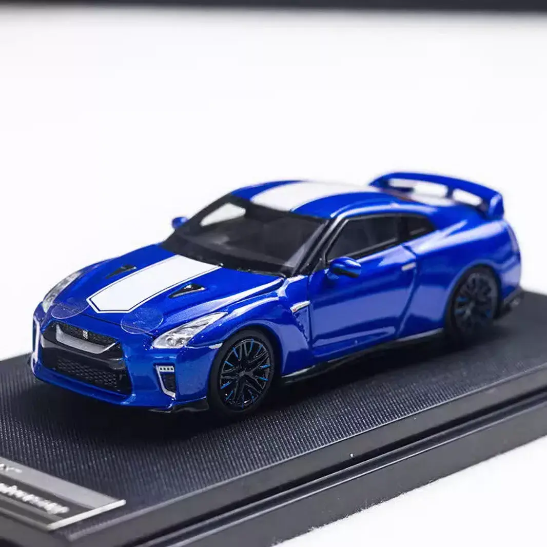 NISSAN SKYLINE GT-R R35 BLUE HOOD OPENS 1/64 DIECAST CAR MODEL BY MOTORHELIX MH