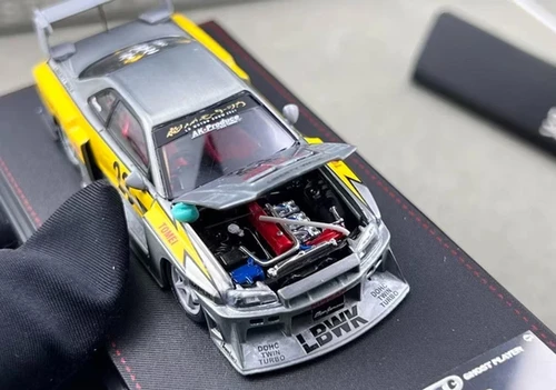 NISSAN SKYLINE GT-R ER34 LBWK VARNISH HOOD OPEN1/64 DIECAST CAR BY