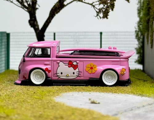 VOLKSWAGEN T1 PICKUP WITH SURFBOAARD HELLO KITTY 1/64 DIECAST CAR