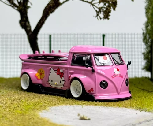 VOLKSWAGEN T1 PICKUP WITH SURFBOAARD HELLO KITTY 1/64 DIECAST CAR