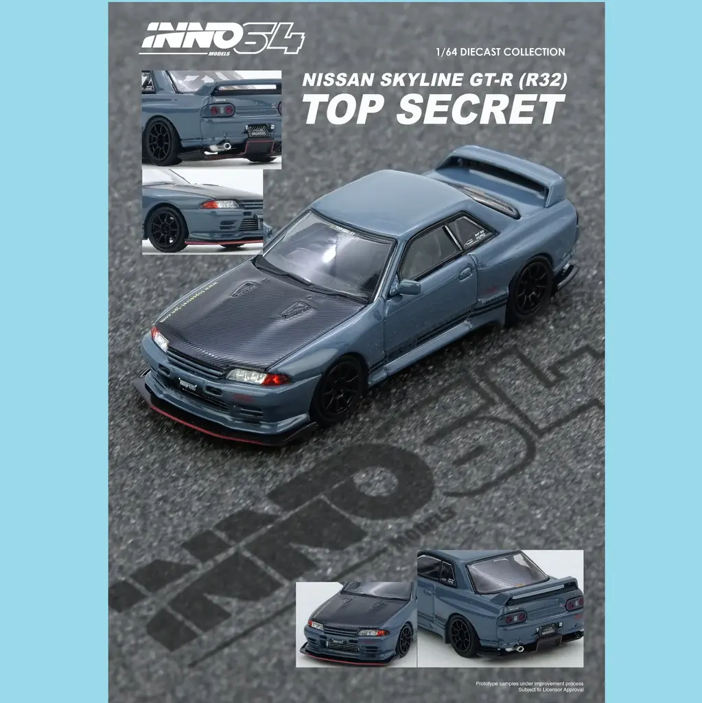 NISSAN SKYLINE GT-R R32 TOP SECRET STEALTH GREY 1/64 DIECAST CAR BY INNO INNO64