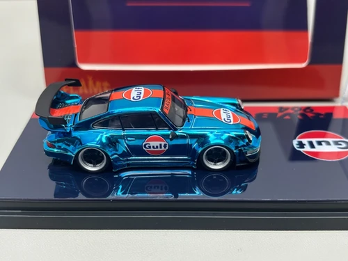 PORSCHE RWB 964 GULF LIVERY BLUE CHROME 1/64 DIECAST CAR MODEL BY