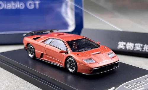 LAMBORGHINI DIABLO GT 1998 HOOD OPENS ORANGE 1/64 DIECAST CAR BY