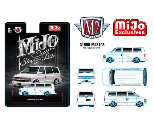 1995 CHEVROLET ASTRO VAN SLOW & LOW WHITE 1/64 DIECAST CAR BY M2