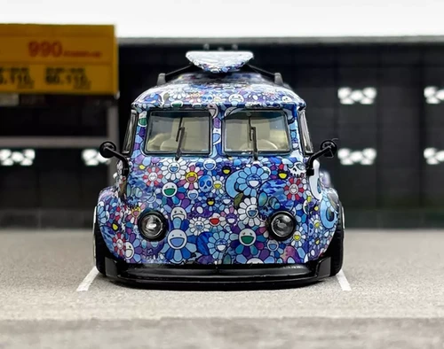 VOLKSWAGEN T1 BUS KOMBI VAN SUNFLOWER BLUE 1/64 DIECAST CAR MODEL