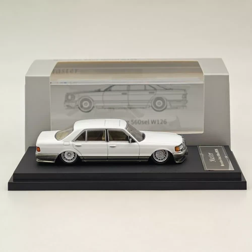MERCEDES BENZ 560SEL W126 WHITE LOWRIDE 1/64 DIECAST CAR MODEL BY