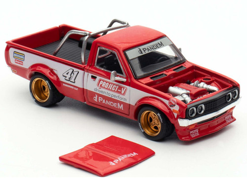 DATSUN 620 PANDEM PICKUP TRUCK RED TDE EXCLUSIVE 1/64 MODEL BY POP