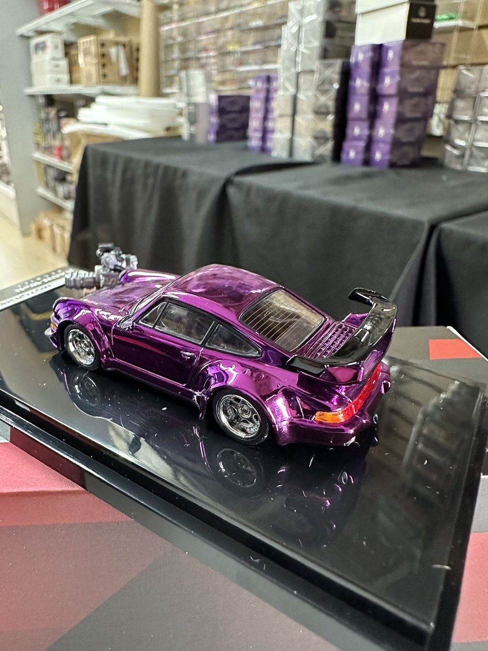 Thumbnail: PORSCHE RWB 964 CHROME PURPLE WITH MAGNETIC ENGINE 1/64 CAR BY MOTOR HELIX