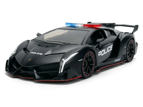 LAMBORGHINI VENENO POLICE MATT BLACK 1/24 DIECAST CAR CAR BY JADA