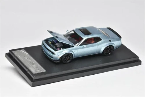 DODGE CHALLENGER SRT HELLCAT HOOD OPENS ICE BLUE 1/64 CAR BY