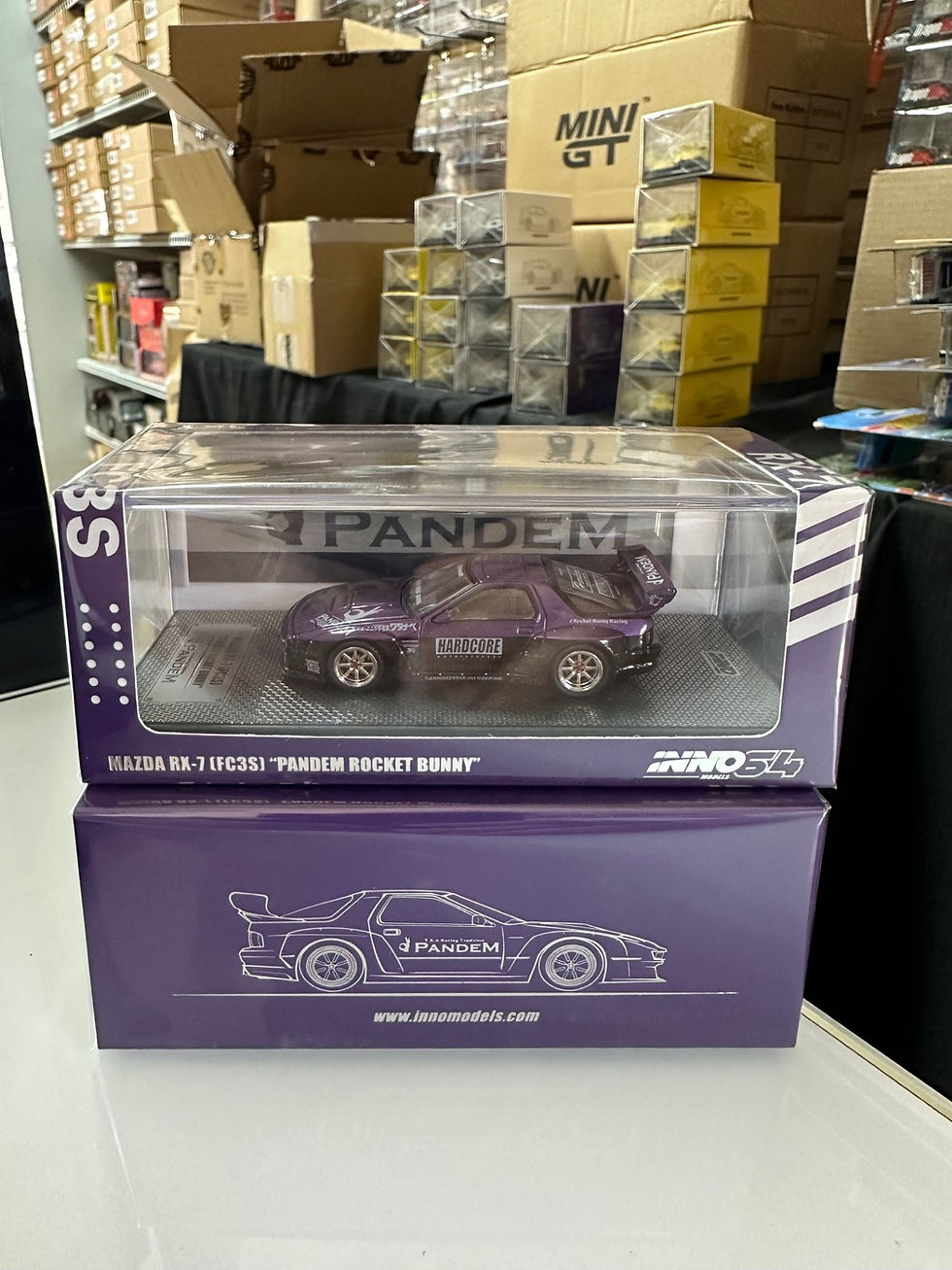 Thumbnail: MAZDA RX7 FC3S PANDEM ROCKET BUNNY PURPLE 1/64 BY INNO INNO64 IN64-RX7FCP-PB