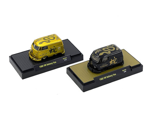 1960 VOLKSWAGEN KOMBI VAN BUS SET OF 2 2025 YEAR OF SNAKE 1/64 BY