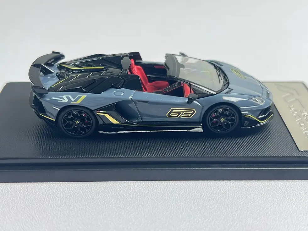 Thumbnail: LAMBORGHINI AVENTADOR SVJ ROADSTER GREY BLUE 1/64 DIECAST CAR BY RHINO MODEL