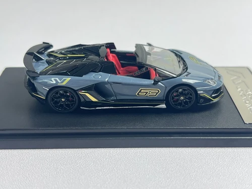 LAMBORGHINI AVENTADOR SVJ ROADSTER GREY BLUE 1/64 DIECAST CAR BY