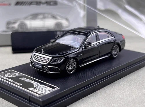 MERCEDES BENZ AMG S63 SEDAN HOOD OPENS BLACK 1/64 DIECAST CAR BY