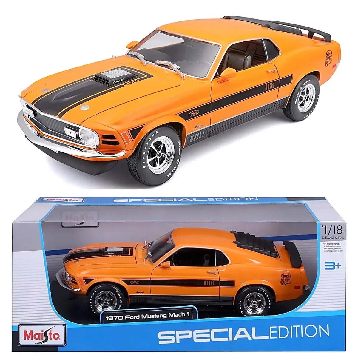 1970 FORD MUSTANG MACH 1 428 ORANGE 1/18 SCALE DIECAST CAR MODEL BY MAISTO 31453