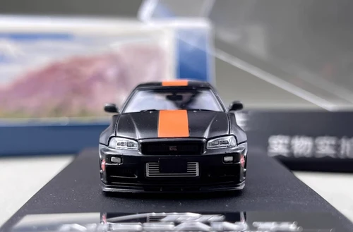 NISSAN SKYLINE GT-R R34 BLACK GULF LIVERY 1/64 DIECAST CAR BY FUJI