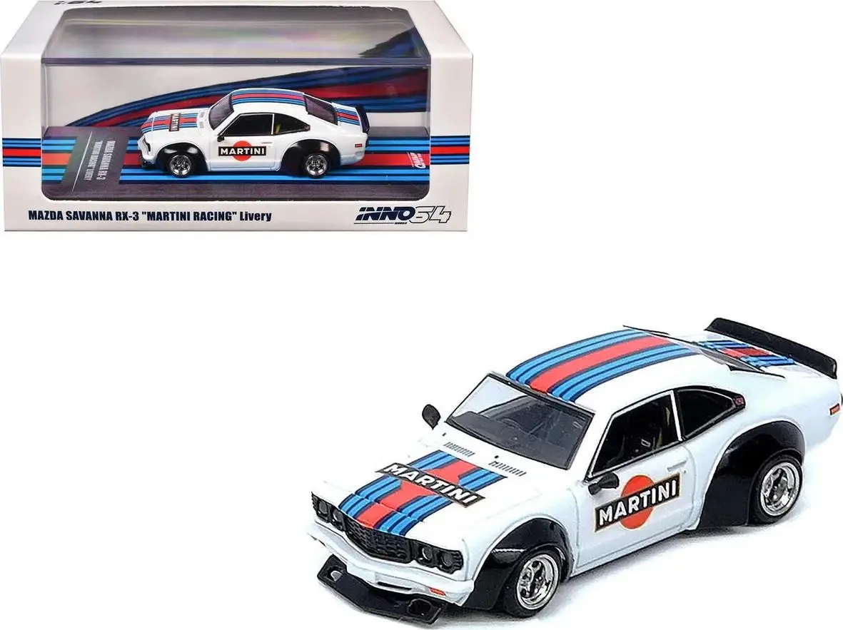 MAZDA RX-3 SAVANNA RHD MARTINI RACING WHITE 1/64 BY INNO INNO64 IN64-RX3-MTN