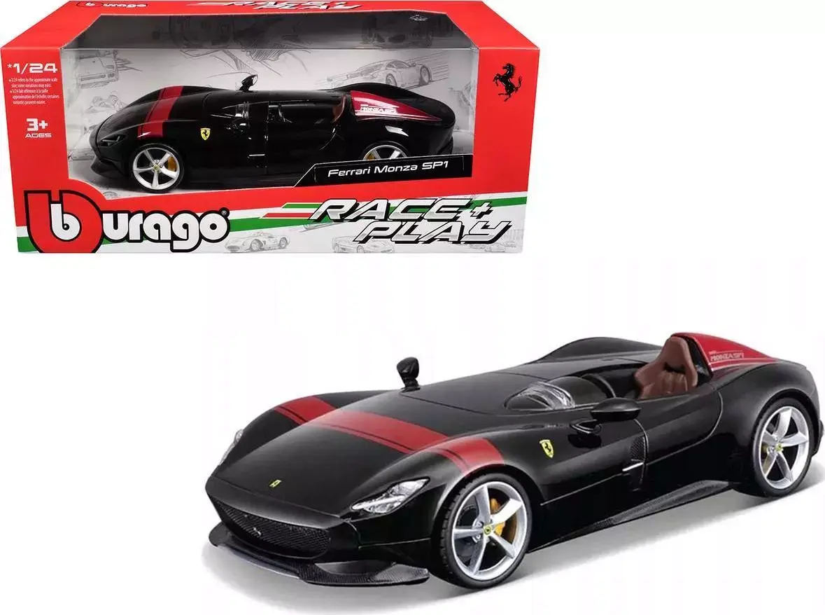 FERRARI MONZA SP1 BLACK WITH RED STRIPES 1/24 DIECAST CAR MODEL BY BBURAGO 26027