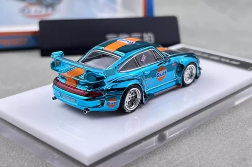 PORSCHE RWB 993 GT GULF LIVERY WITH EXTRA WHEELS 1/64 DIECAST CAR