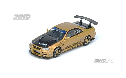 NISSAN SKYLINE GT-R R34 TOP SECRET GOLD 1/64 DIECAST CAR BY INNO