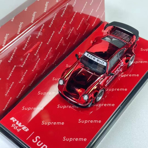 PORSCHE RWB 964 SUPREME LIVERY RED CHROME 1/64 DIECAST CAR MODEL