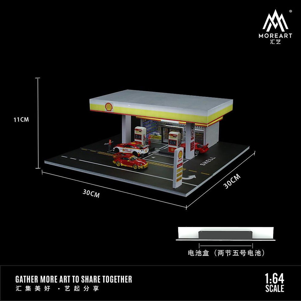Thumbnail: SHELL GAS STATION LIGHTED DIORAMA FOR 1/64 DIECAST CARS BY MOREART