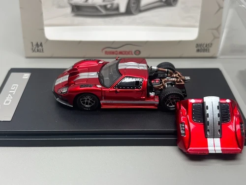 FORD GT40 TRANSPARENT RED MAGNETIC HOOD 1/64 DIECAST CAR BY RHINO