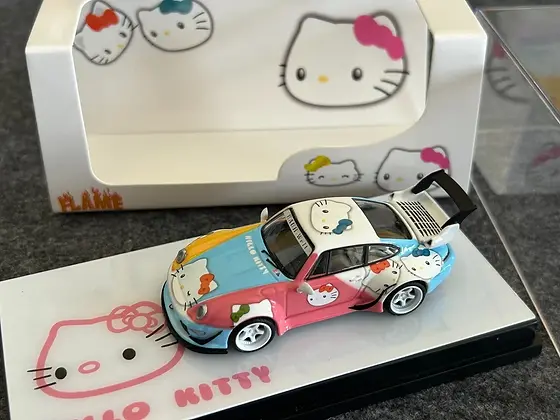 PORSCHE RWB 993 HELLO KITTY LIVERY 1/64 DIECAST CAR BY FLAME MODEL