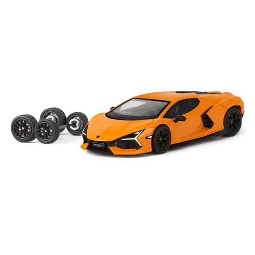 LAMBORGHINI REVUELTO ORANGE WITH EXTRA WHEELS 1/64 DIECAST CAR BY