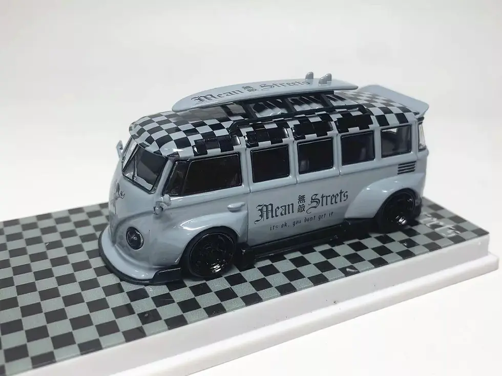 Thumbnail: VOLKSWAGEN TYPE 1 BUS MEAN STREETS VW WITH SURFBOARD 1/64 DIECAST MODEL BY FLAME