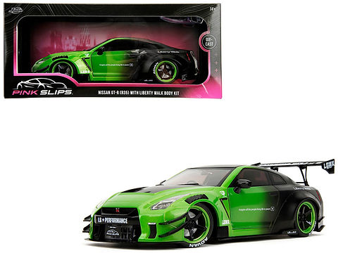 NISSAN SKYLINE GT-R R35 LIBERTY WALK GREEN 1/18 DIECAST CAR BY