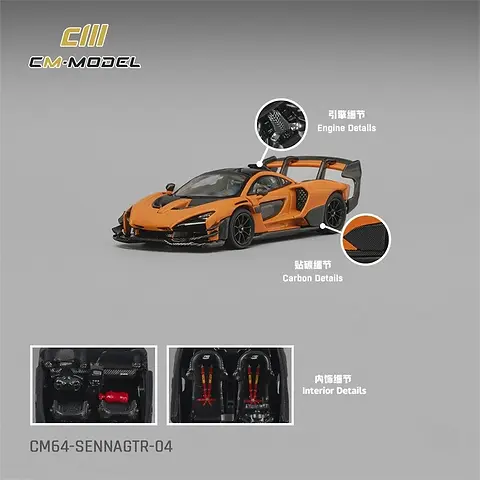 MCLAREN SENNA GTR PAPAYA ORANGE 1/64 DIECAST CAR MODEL BY CM MODEL