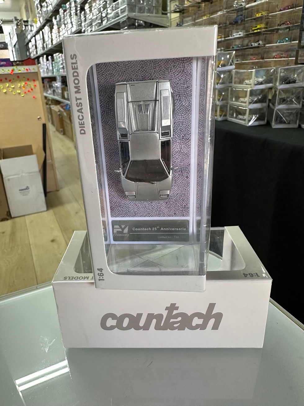 Thumbnail: LAMBORGHINI COUNTACH SILVER WORKING POP UP LIGHT 1/64 CAR BY FINDCLASSICALLY FY